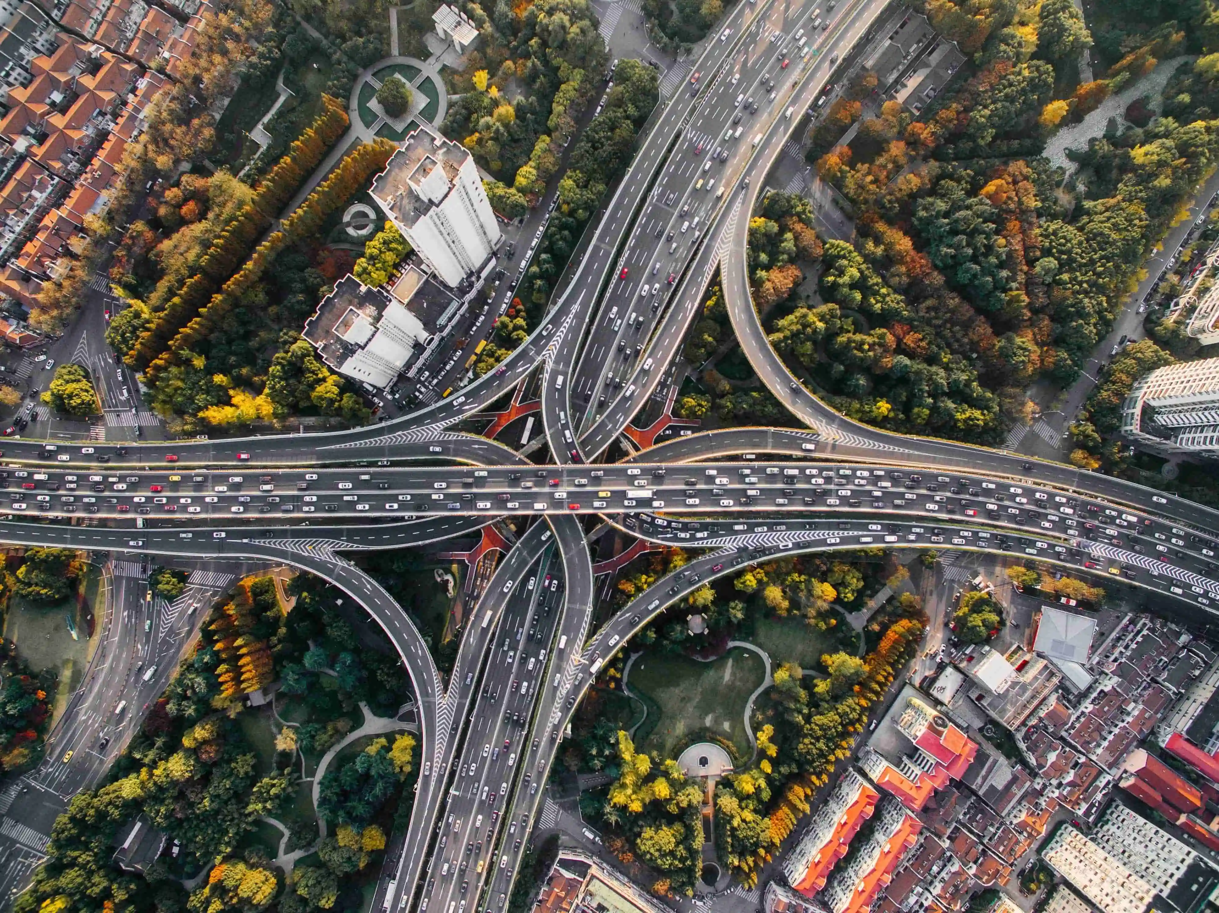 Aerial view of highway junction